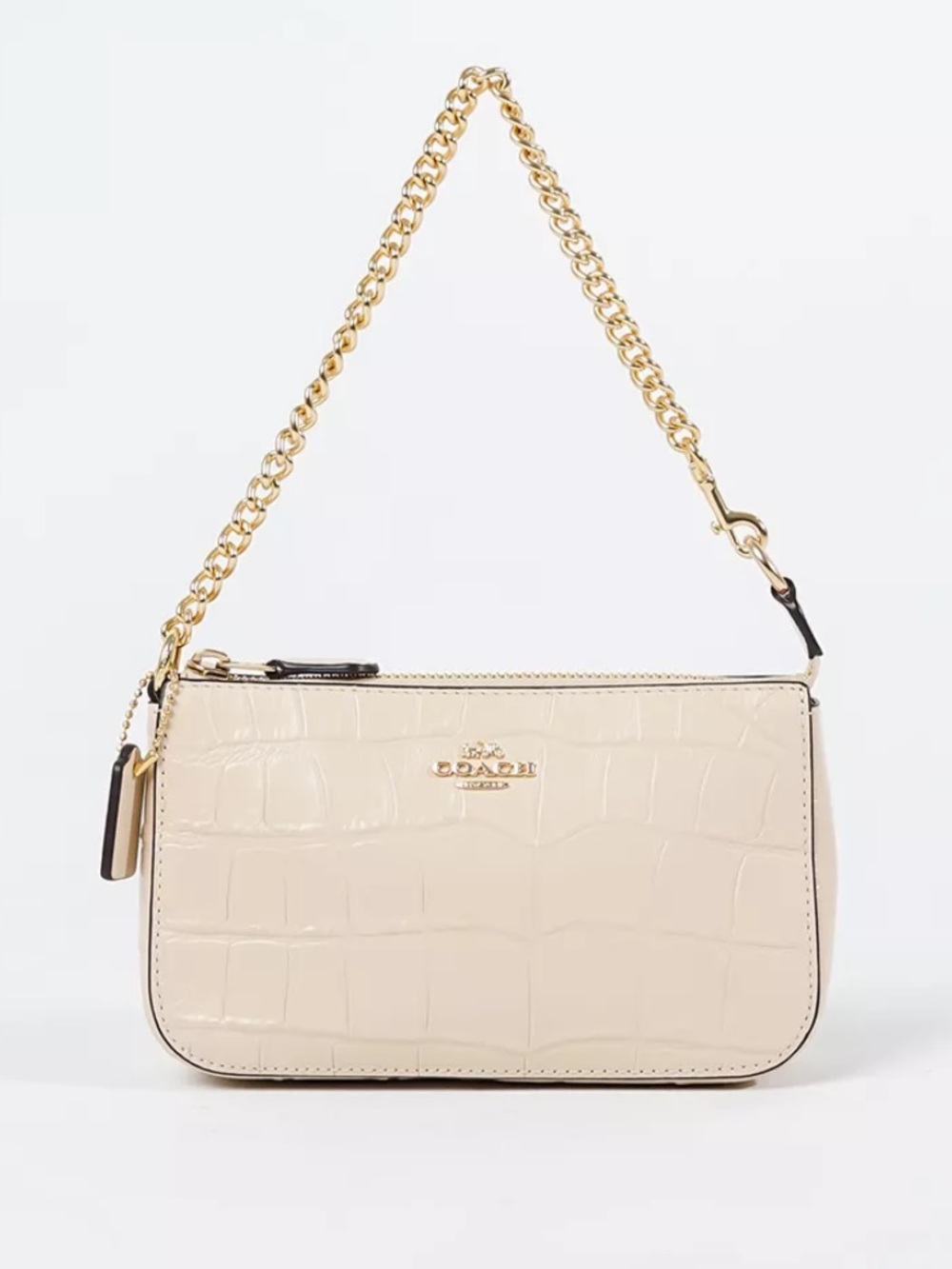 Coach 🤍💛 Croc-Embossed Nolita 19 Wristlet in Cream with Gold Chain